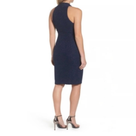 NWT Eliza J Cross Neck Sparkly Midi Halter Navy Dress Size 10 - Picture 3 of 16